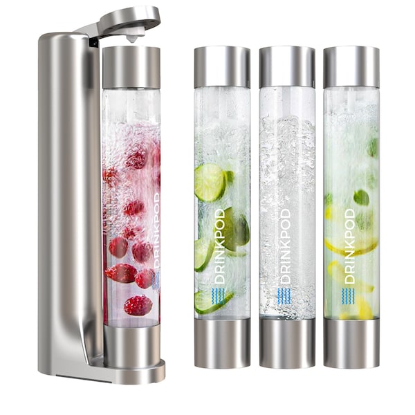 Drinkpod FIZZpod Soda Maker w/TWO CO2 Cylinder- Fizzy Drink Machine w/3 PET Bottles, 3 Caps, 1 Carbonator Cap DPFZPOD1KS-2-CO2 - main